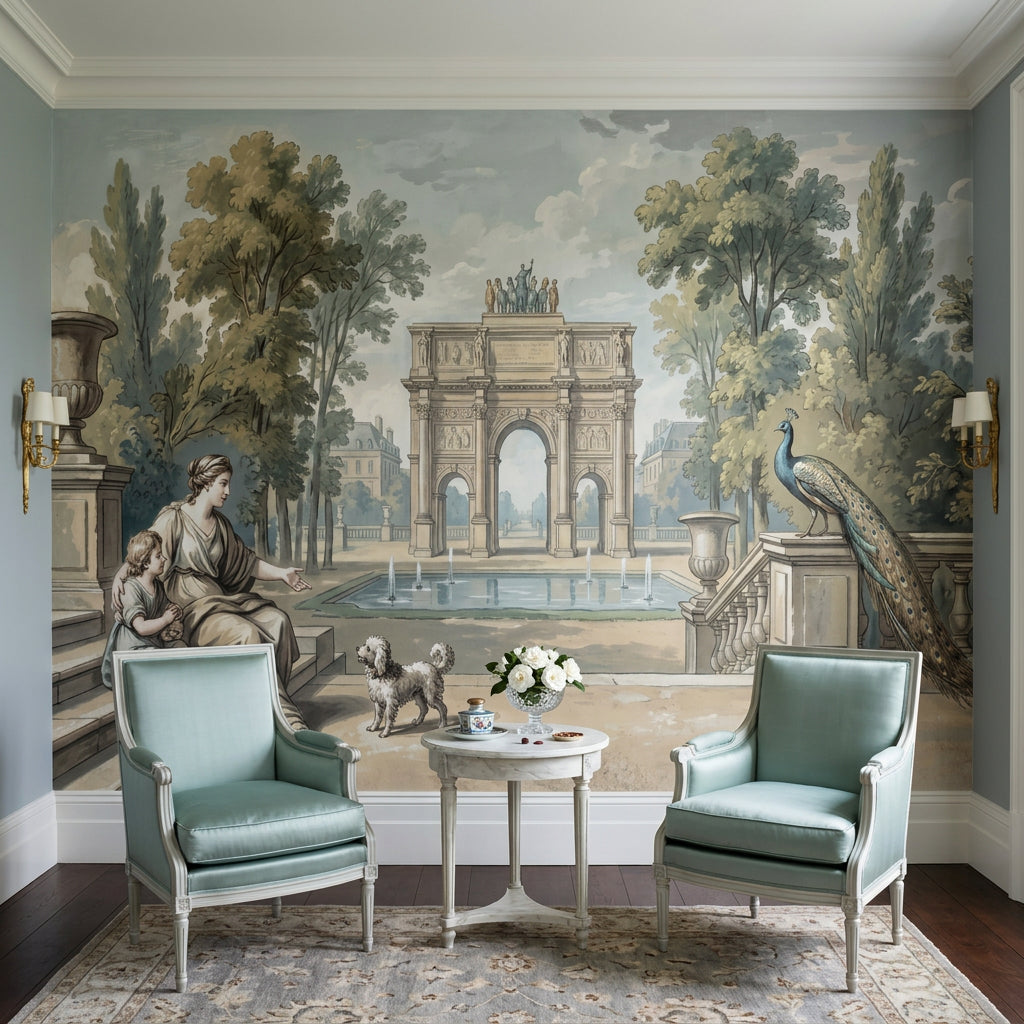 Triumphal Arch Wallpaper Classical Garden Removable Formal Fountain Pool Wall Decor
