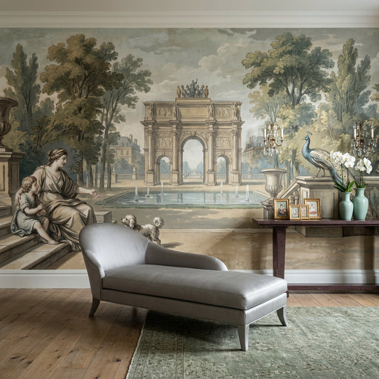 Triumphal Arch Wallpaper Classical Garden Removable Formal Fountain Pool Wall Decor