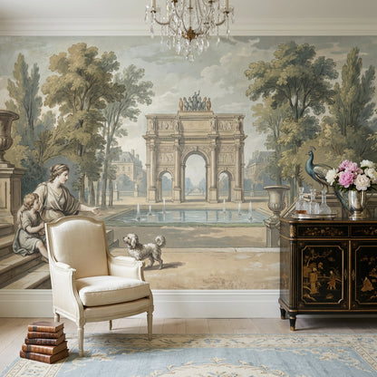 Triumphal Arch Wallpaper Classical Garden Removable Formal Fountain Pool Wall Decor