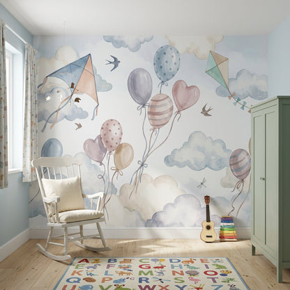 White Background Wallpaper Nursery Sky Pastel Clouds Wall Mural
