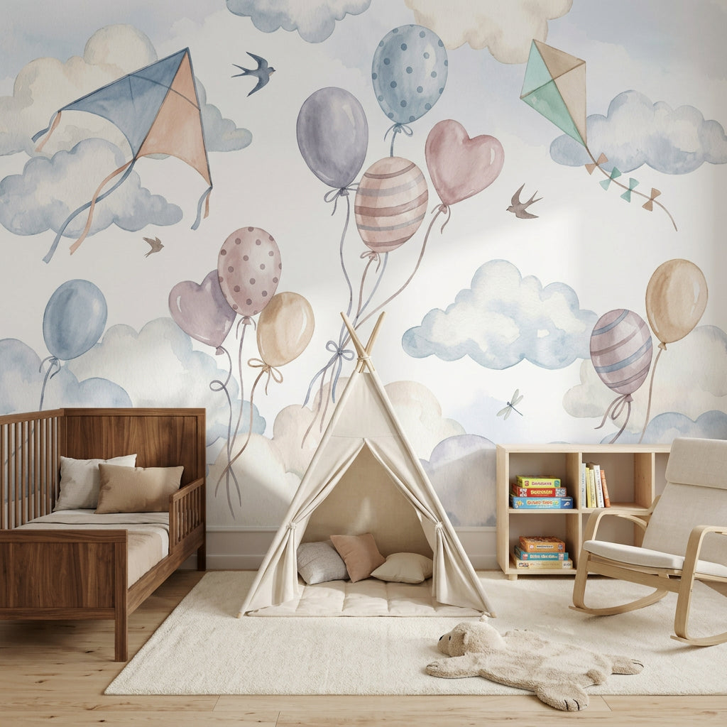 White Background Wallpaper Nursery Sky Pastel Clouds Wall Mural