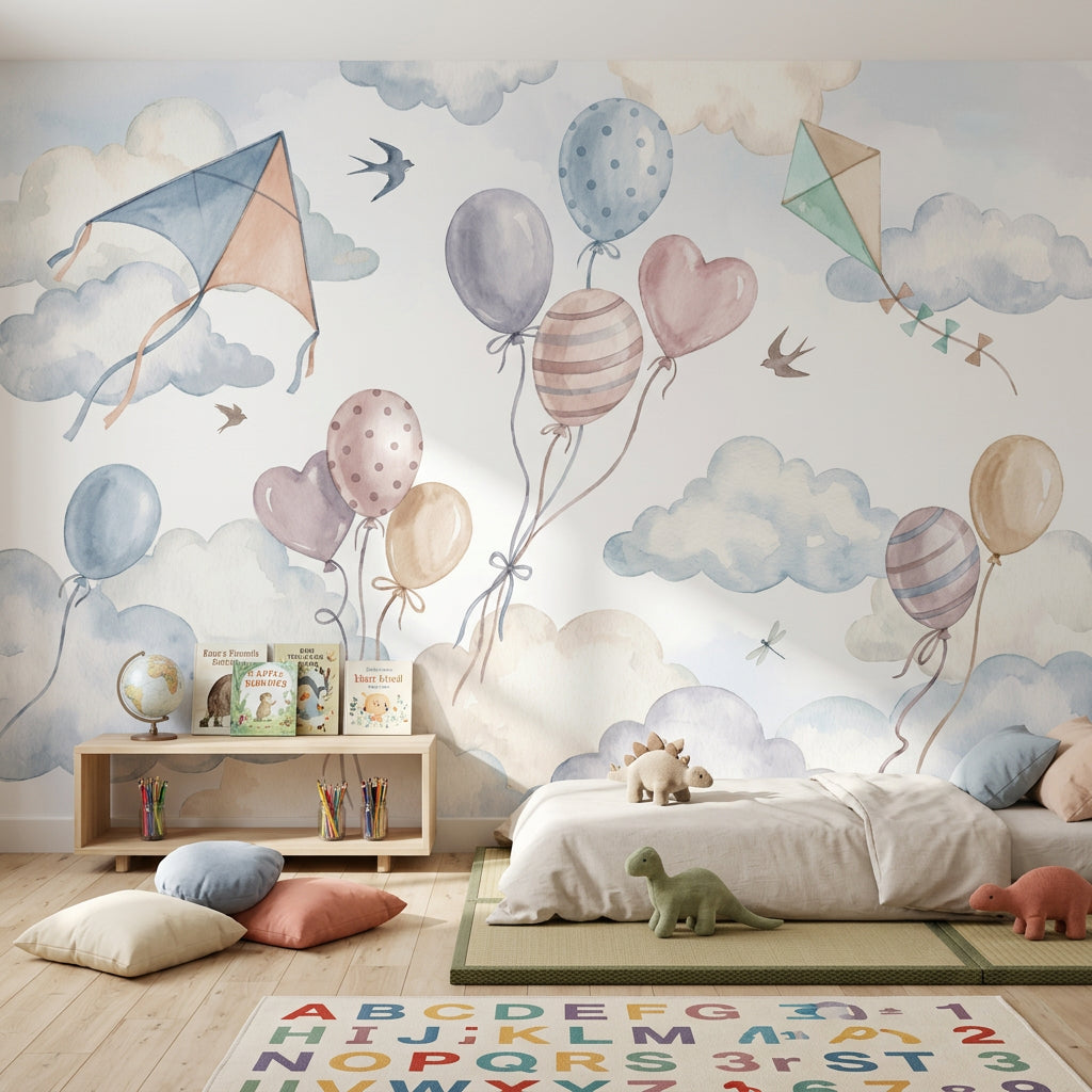 White Background Wallpaper Nursery Sky Pastel Clouds Wall Mural