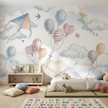 White Background Wallpaper Nursery Sky Pastel Clouds Wall Mural