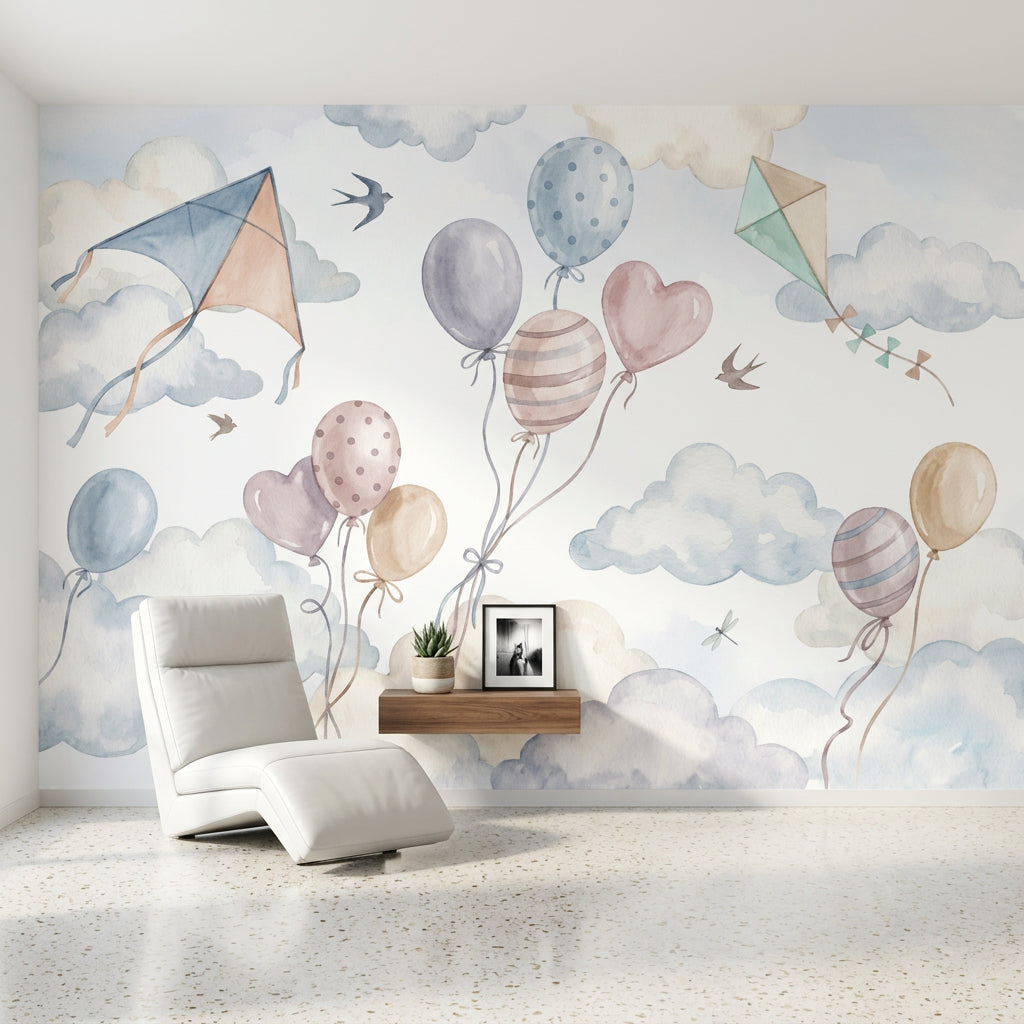 White Background Wallpaper Nursery Sky Pastel Clouds Wall Mural