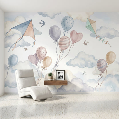 White Background Wallpaper Nursery Sky Pastel Clouds Wall Mural