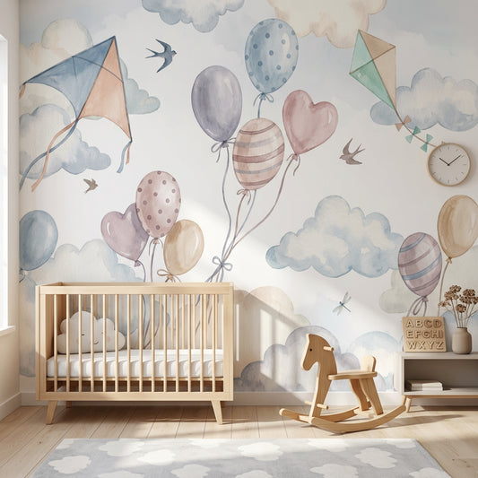 White Background Wallpaper Nursery Sky Pastel Clouds Wall Mural