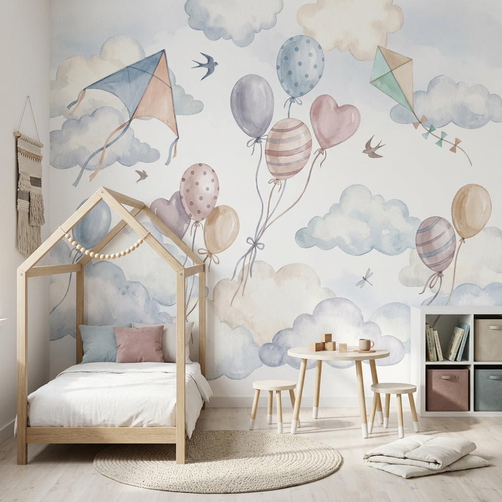 White Background Wallpaper Nursery Sky Pastel Clouds Wall Mural