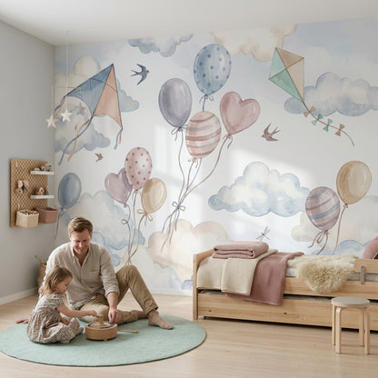 White Background Wallpaper Nursery Sky Pastel Clouds Wall Mural