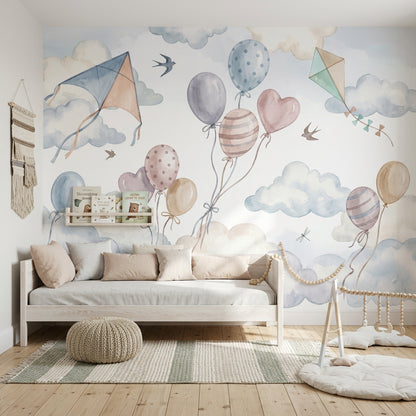 White Background Wallpaper Nursery Sky Pastel Clouds Wall Mural