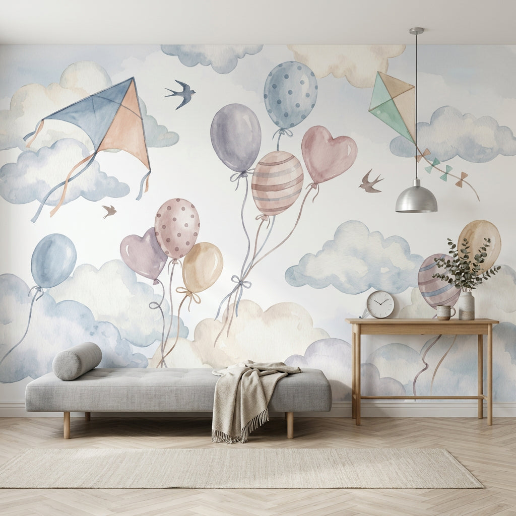 White Background Wallpaper Nursery Sky Pastel Clouds Wall Mural