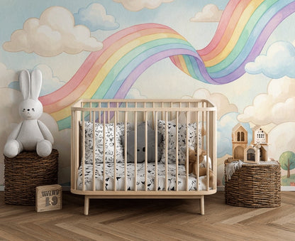 Pastel Rainbow Wallpaper Clouds Whimsical Sky Wall Mural