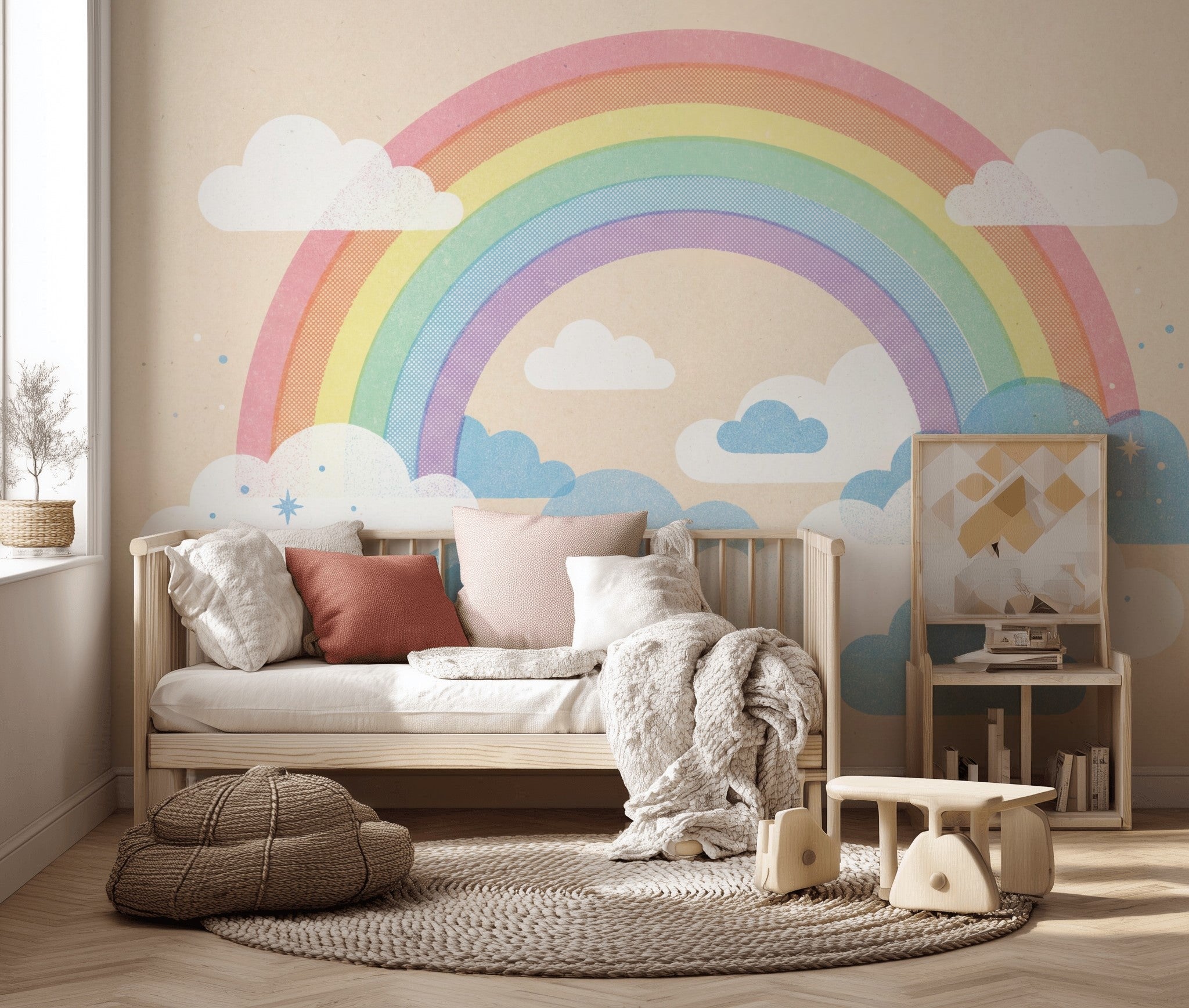 Pastel Rainbow Wallpaper Clouds Removable Whimsical Sky Wall Decor