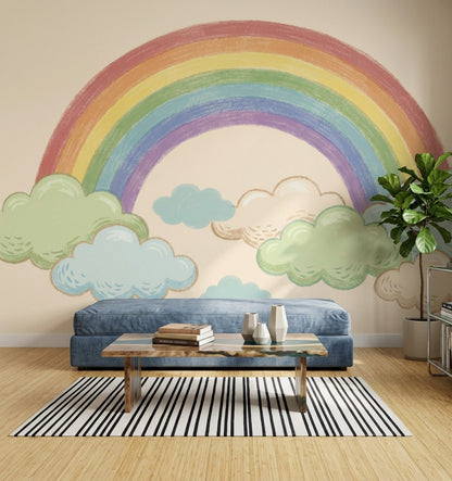 Rainbow Wallpaper Clouds Pastel Wall Mural