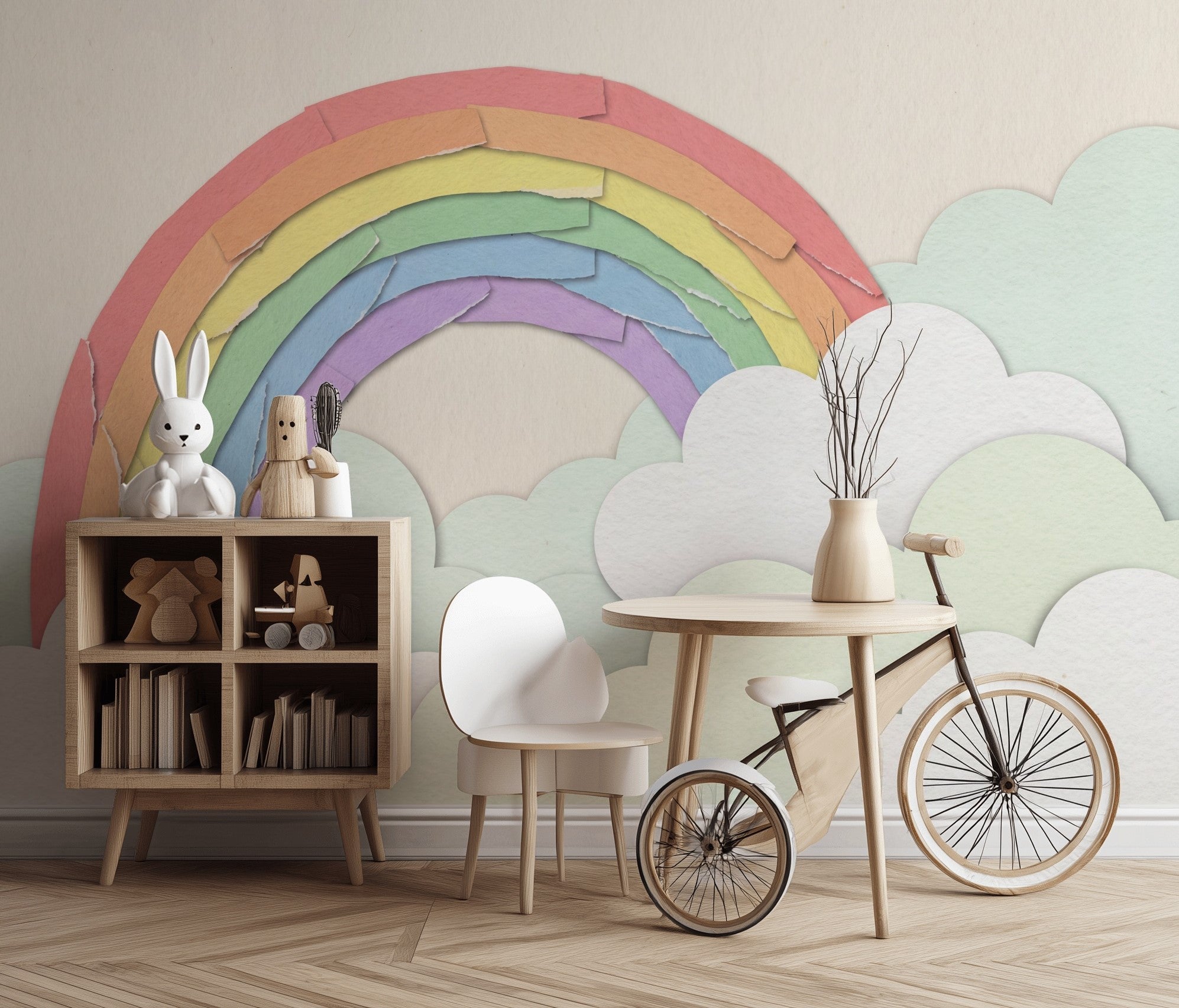 Pastel Rainbow Wallpaper Paper Cutout Collage Texture Removable Wall Decor