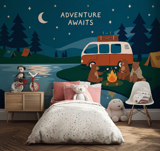 Dark Night Camping Wallpaper Lake Reflection Pine Forest Wall Mural