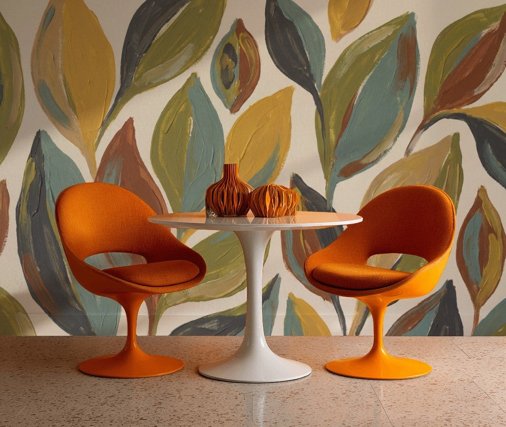 Botanical Leaves Wallpaper Abstract Floral Hand Painted Wall Mural