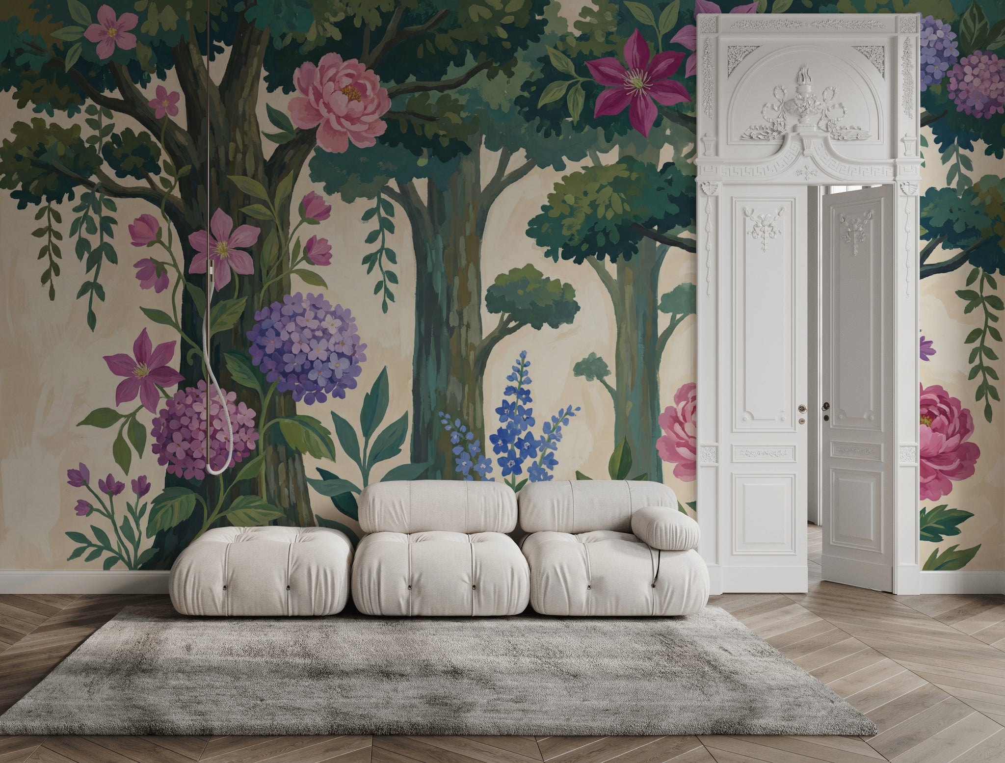 Woodland Floral Wallpaper Botanical Garden Trees And Vines Removable Wall Decor