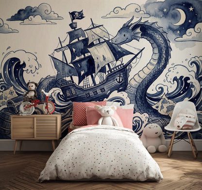 Pirate Ship Wallpaper Nautical Sea Serpent Wall Mural