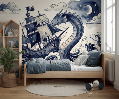Pirate Ship Wallpaper Nautical Sea Serpent Wall Mural