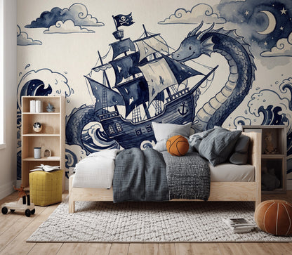Pirate Ship Wallpaper Nautical Sea Serpent Wall Mural