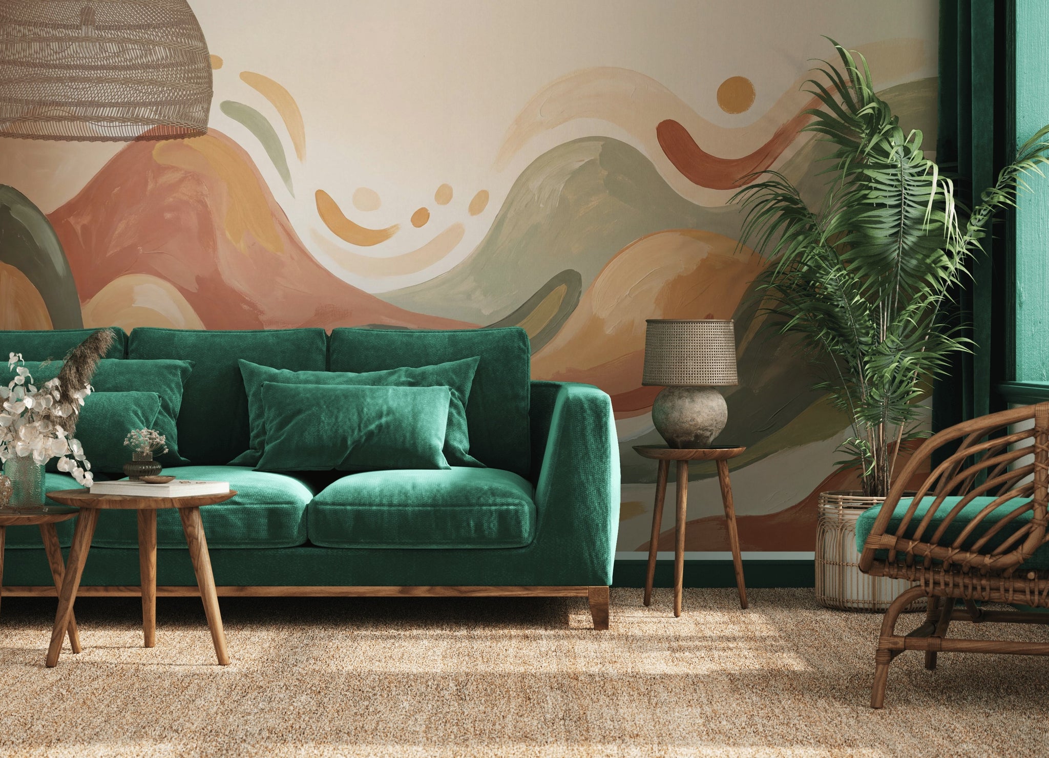 Abstract Landscape Wallpaper Rolling Hills Earth Tones Wall Mural