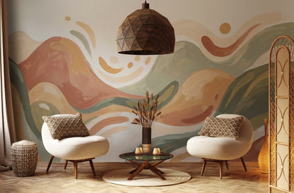 Abstract Landscape Wallpaper Rolling Hills Earth Tones Wall Mural