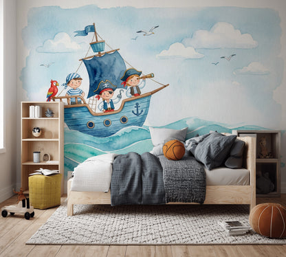 Pirate Ship Wallpaper Nautical Ocean Waves Wall Mural