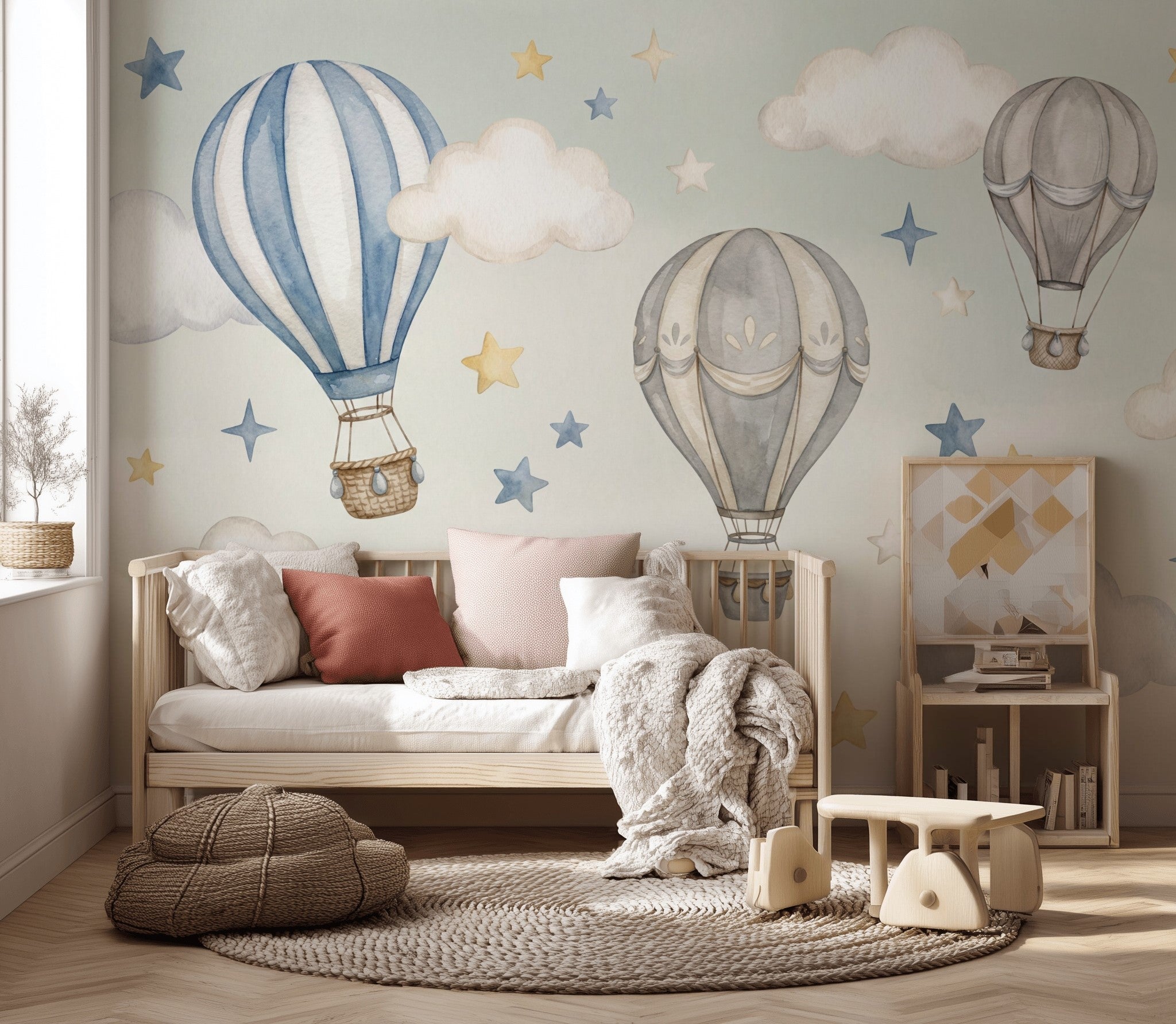 Hot Air Balloons Wallpaper Watercolor Whimsical Removable Wall Decor