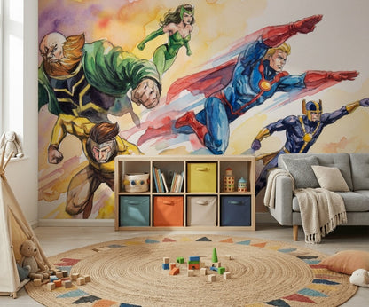 Superhero Wallpaper Comic Book Watercolor Removable Wall Decor