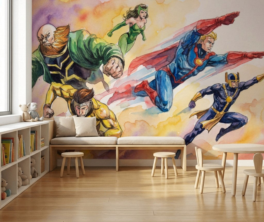 Superhero Wallpaper Comic Book Watercolor Removable Wall Decor