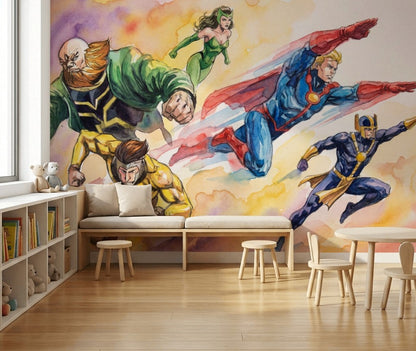 Superhero Wallpaper Comic Book Watercolor Removable Wall Decor