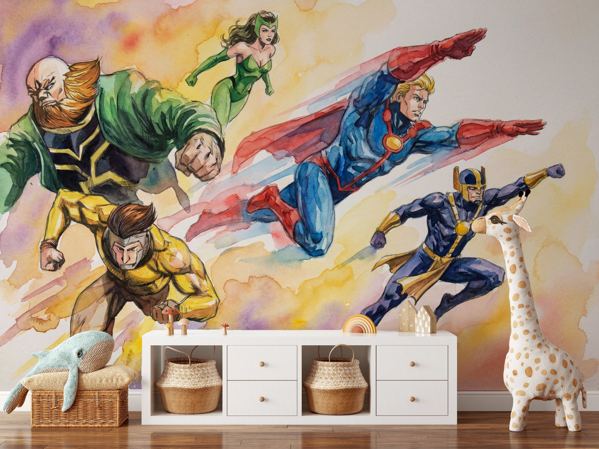 Superhero Wallpaper Comic Book Watercolor Removable Wall Decor