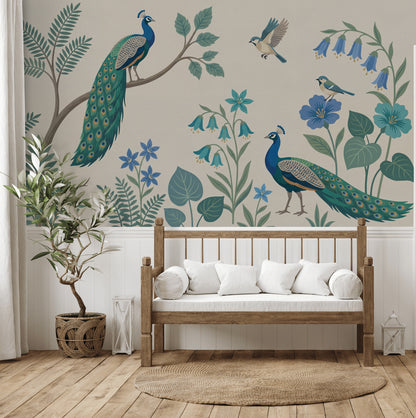 Peacock Wallpaper Botanical Birds Wall Mural