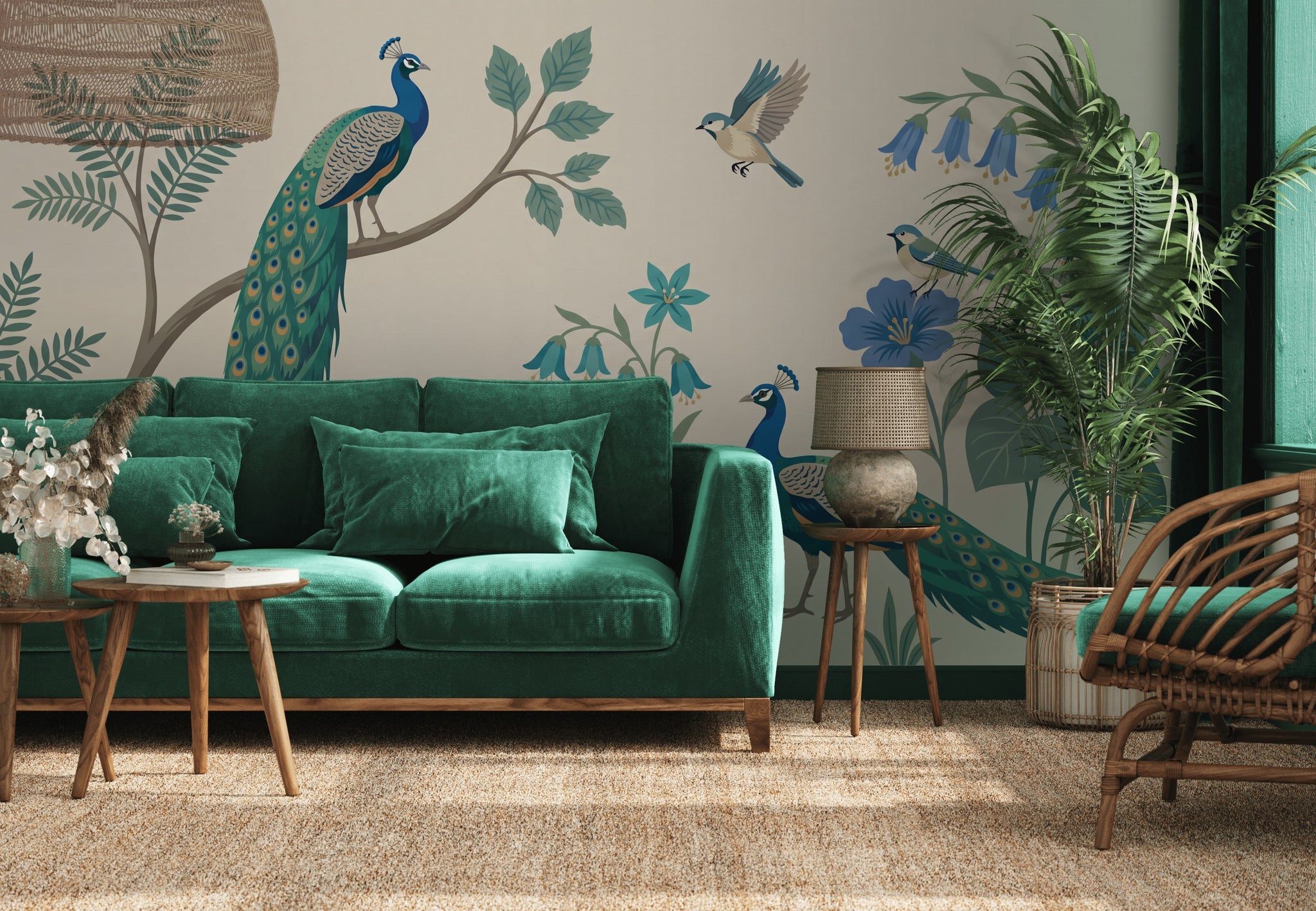Peacock Wallpaper Botanical Birds Wall Mural