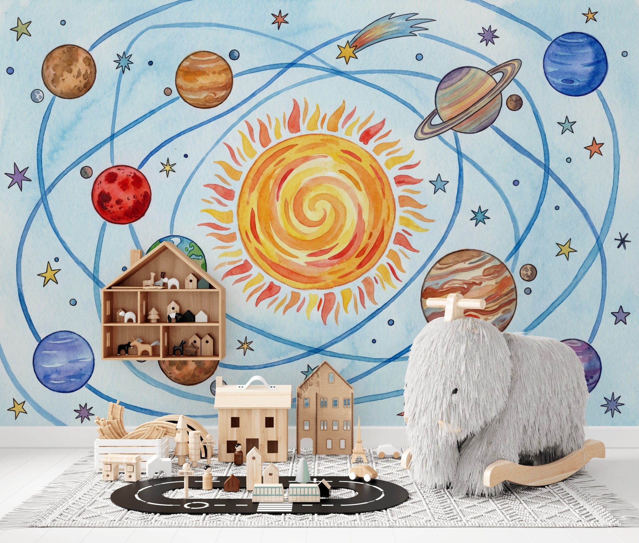 Solar System Wallpaper Planets Watercolor Removable Wall Decor