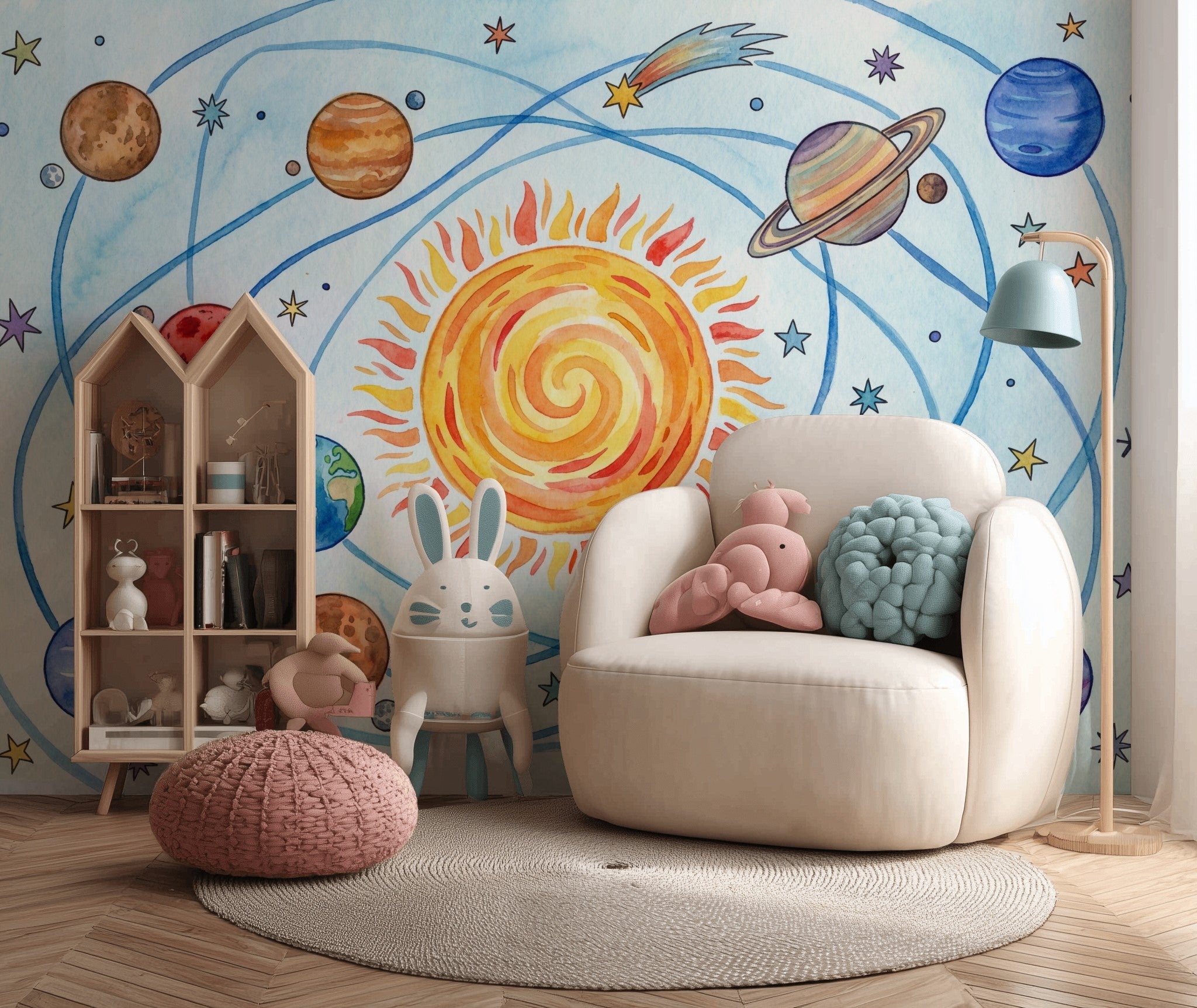 Solar System Wallpaper Planets Watercolor Removable Wall Decor