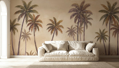 Tropical Palms Wallpaper Coastal Landscape Watercolor Wash Wall Mural