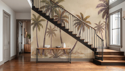 Tropical Palms Wallpaper Coastal Landscape Watercolor Wash Wall Mural