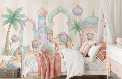 Watercolor Wallpaper Pastel Camels Removable Wall Decor
