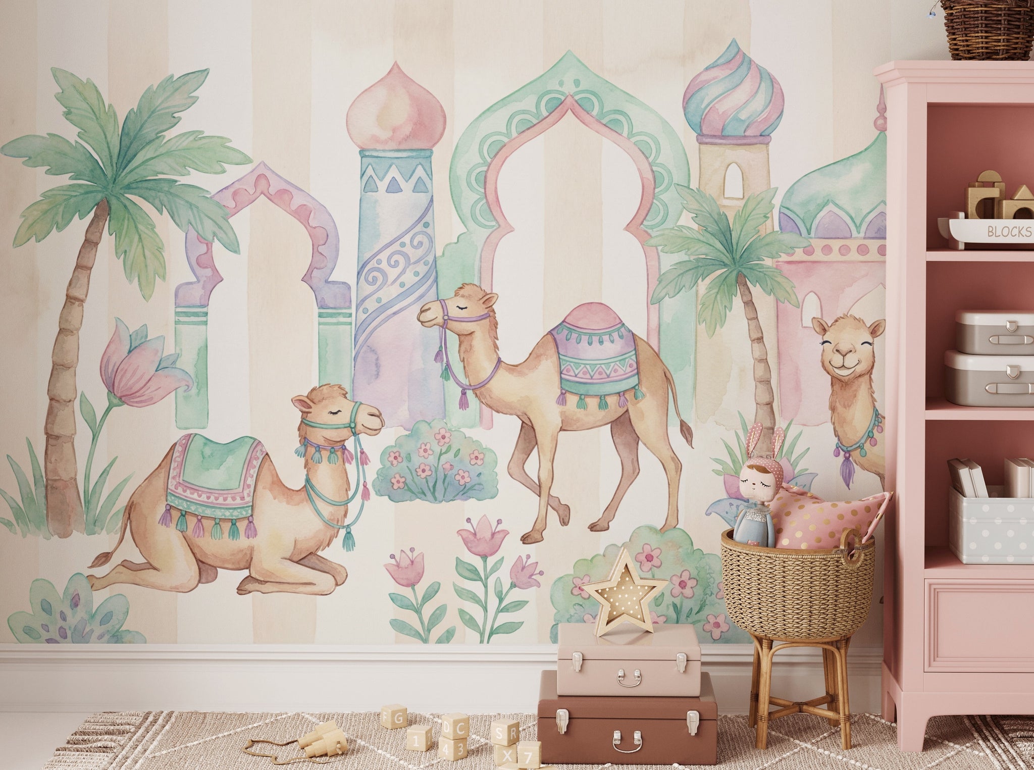 Watercolor Wallpaper Pastel Camels Removable Wall Decor