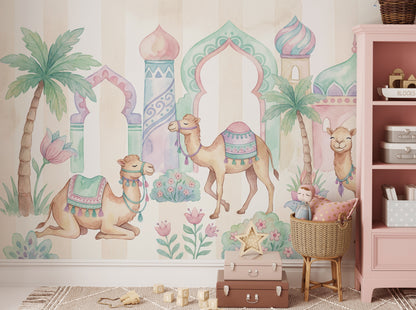 Watercolor Wallpaper Pastel Camels Removable Wall Decor