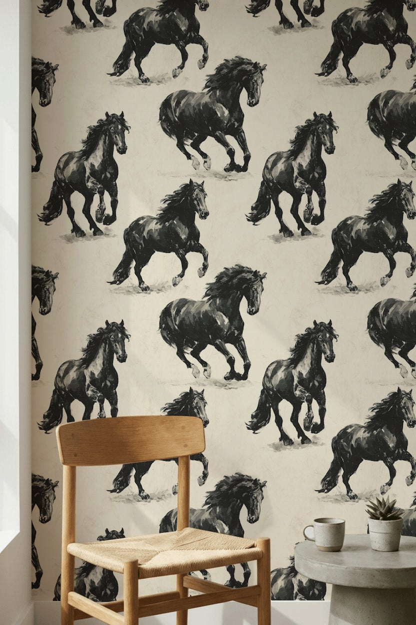 Equestrian Wallpaper Horses Galloping Decorative Mural
