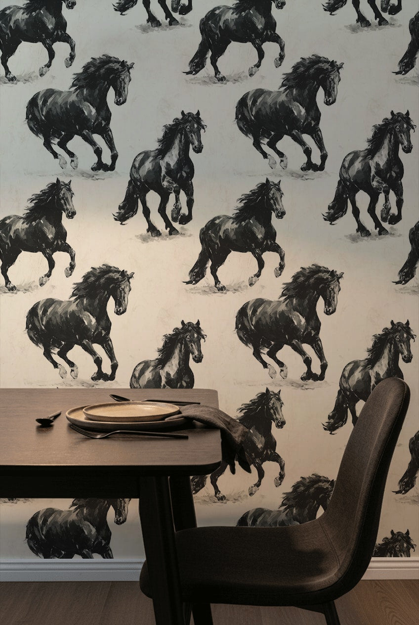 Equestrian Wallpaper Horses Galloping Decorative Mural