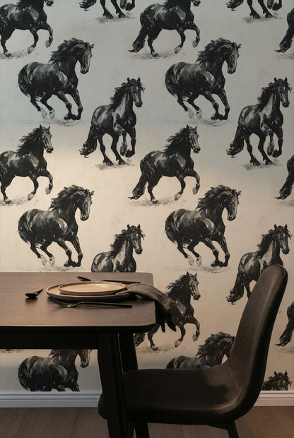 Equestrian Wallpaper Horses Galloping Decorative Mural