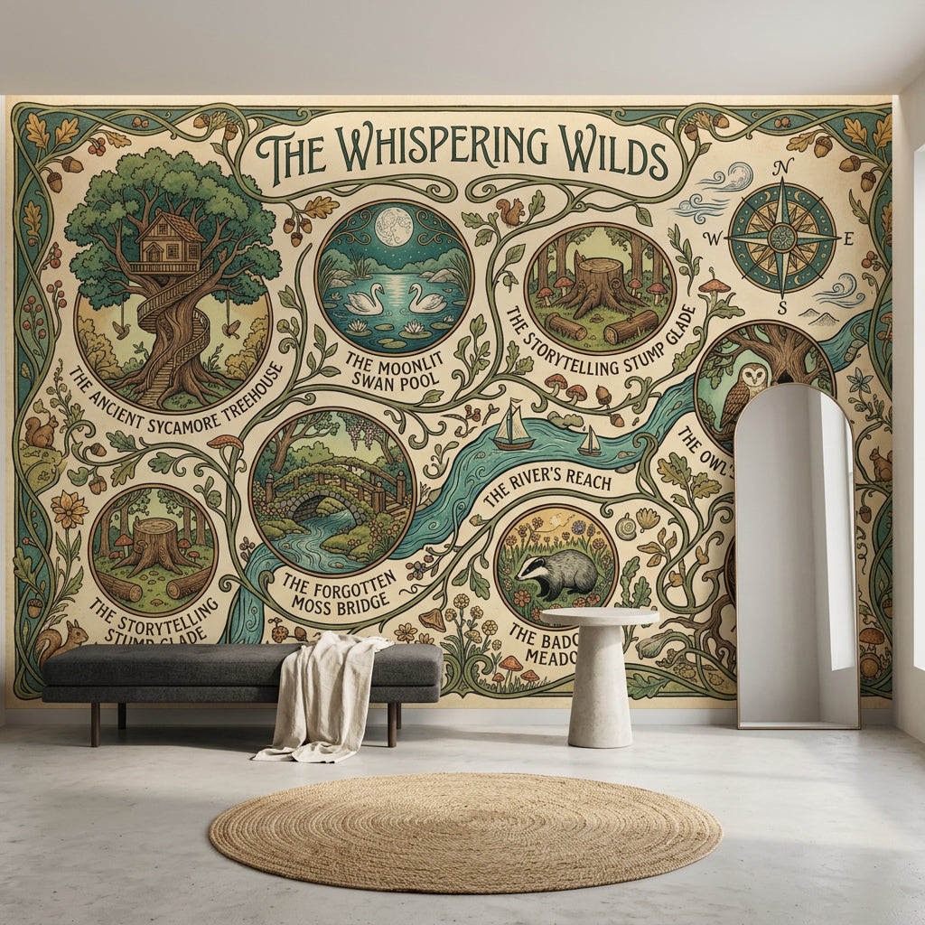 Whimsical Forest Wallpaper Starry Night Removable Wall Decor