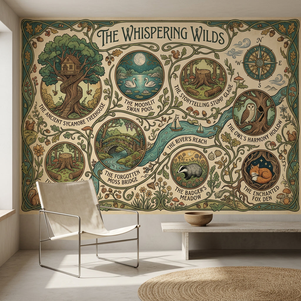 Whimsical Forest Wallpaper Starry Night Removable Wall Decor