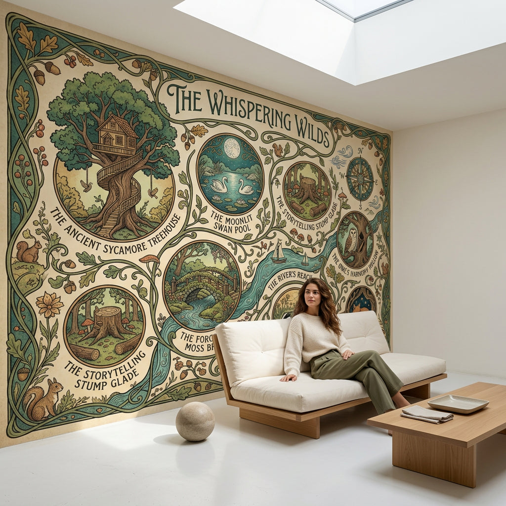 Whimsical Forest Wallpaper Starry Night Removable Wall Decor