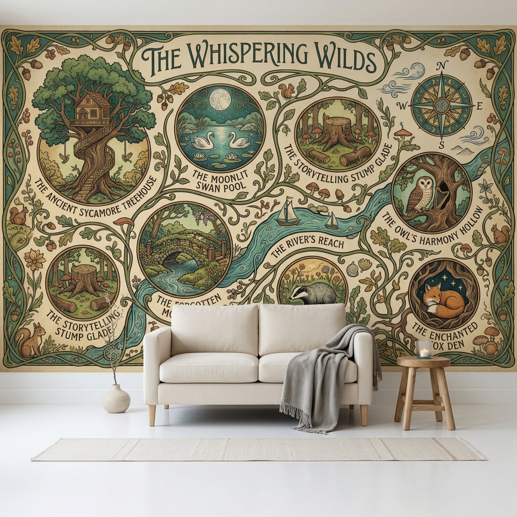 Whimsical Forest Wallpaper Starry Night Removable Wall Decor