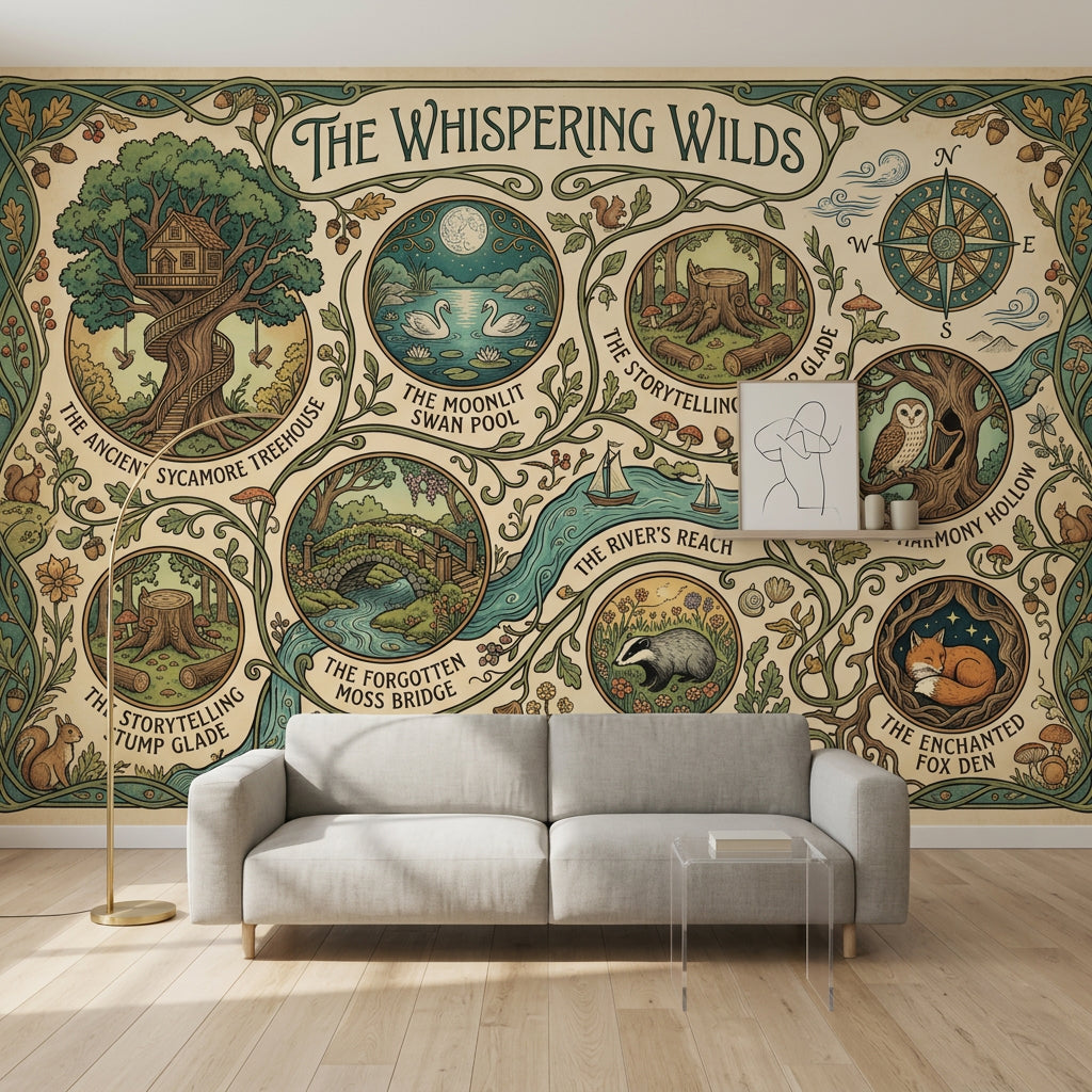 Whimsical Forest Wallpaper Starry Night Removable Wall Decor