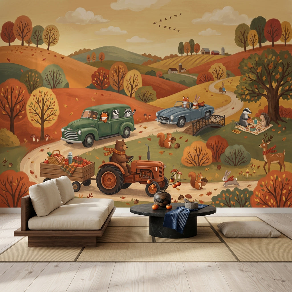 Autumn Landscape Wallpaper Rolling Hills Woodland Animals Wall Mural